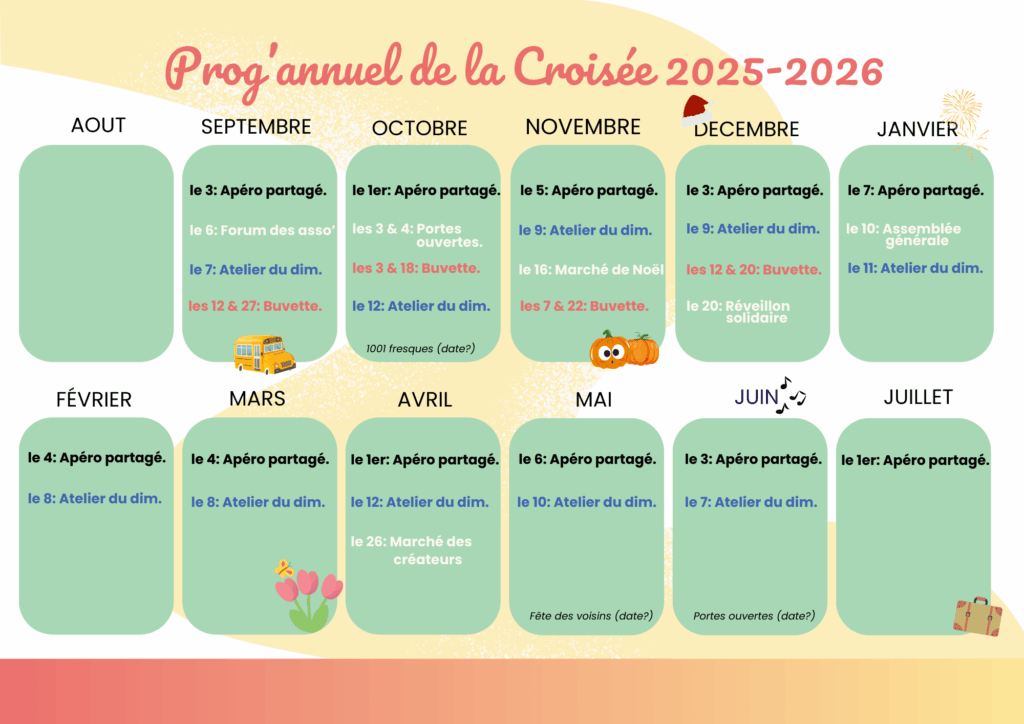 planning ateliers et évènements